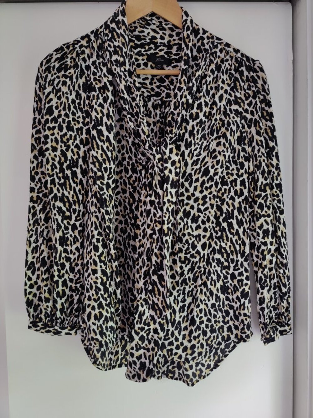 Leopard Silk Tie-Neck Blouse J. Crew Size XS
